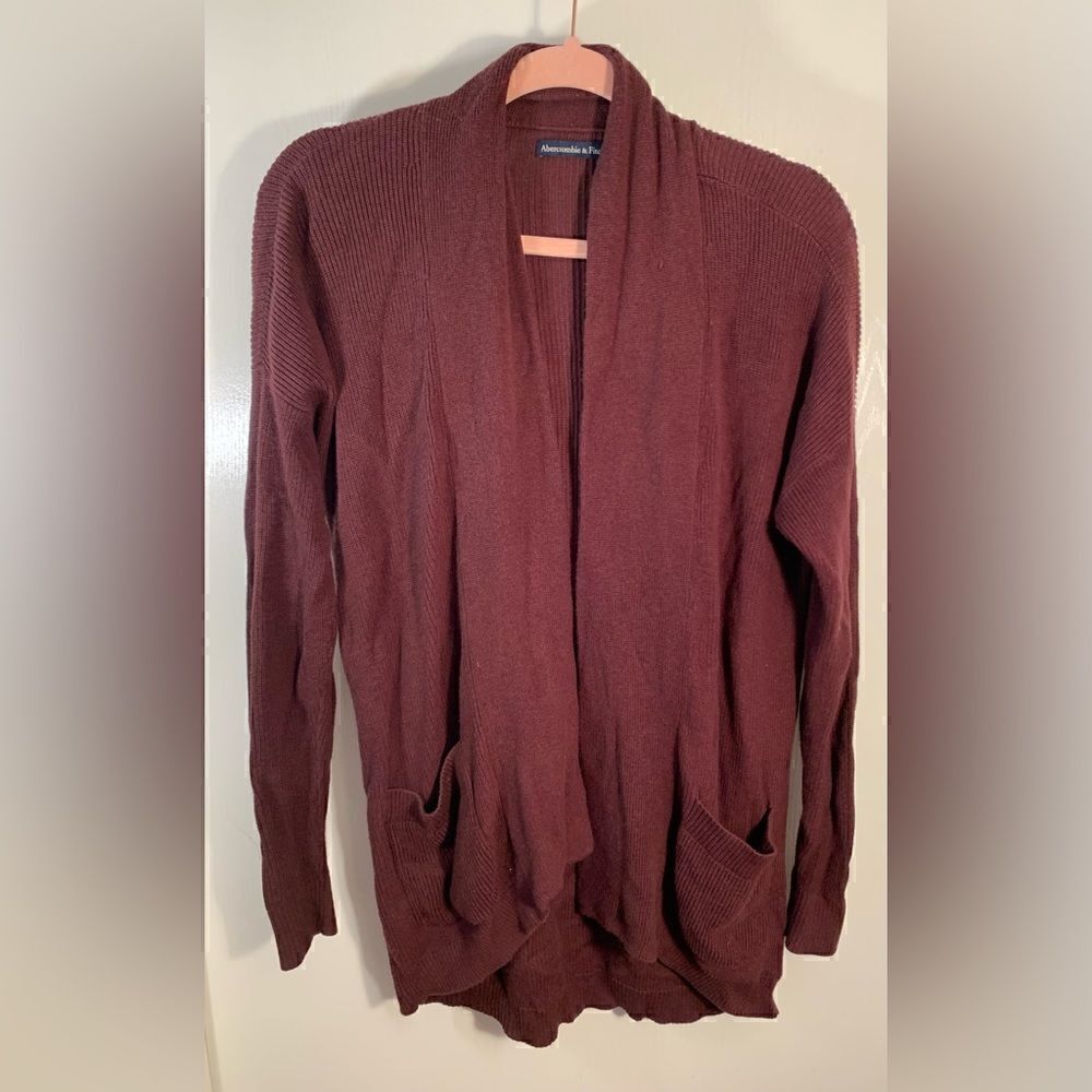 Abercrombie & Fitch Guc Maroon Ribbed Long Sleeve Cardigan Size Small